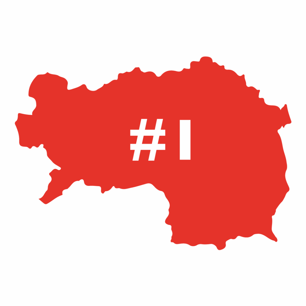rote Steiermark Landkarte mit Hashtag Nummer eins.