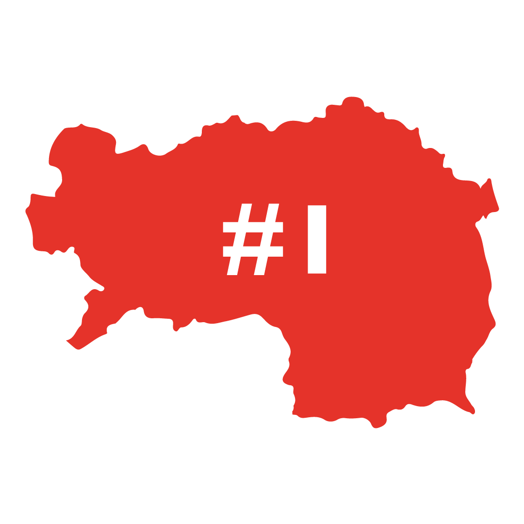 rote Steiermark Landkarte mit Hashtag Nummer eins.